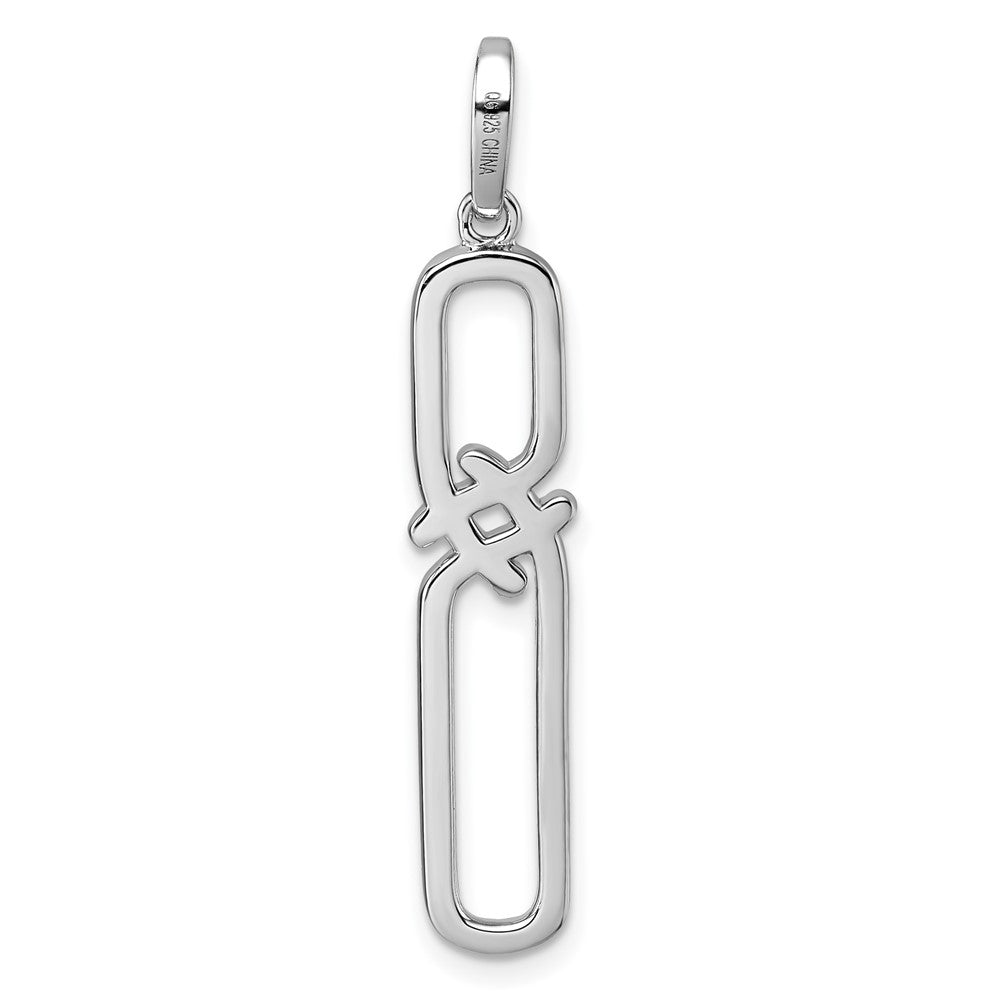Sterling Silver Rhod-plated CZ Twisted Rectangle Pendant