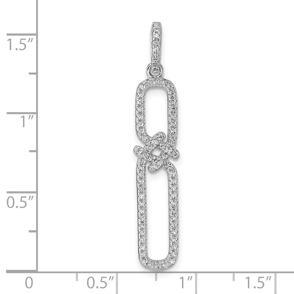 Sterling Silver Rhod-plated CZ Twisted Rectangle Pendant