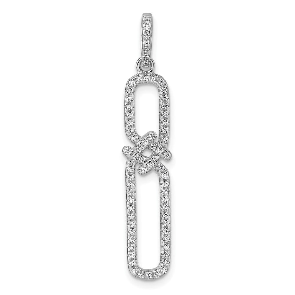 Sterling Silver Rhod-plated CZ Twisted Rectangle Pendant