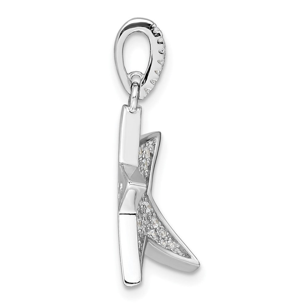 Sterling Silver Rhodium-plated CZ Concave Star Pendant
