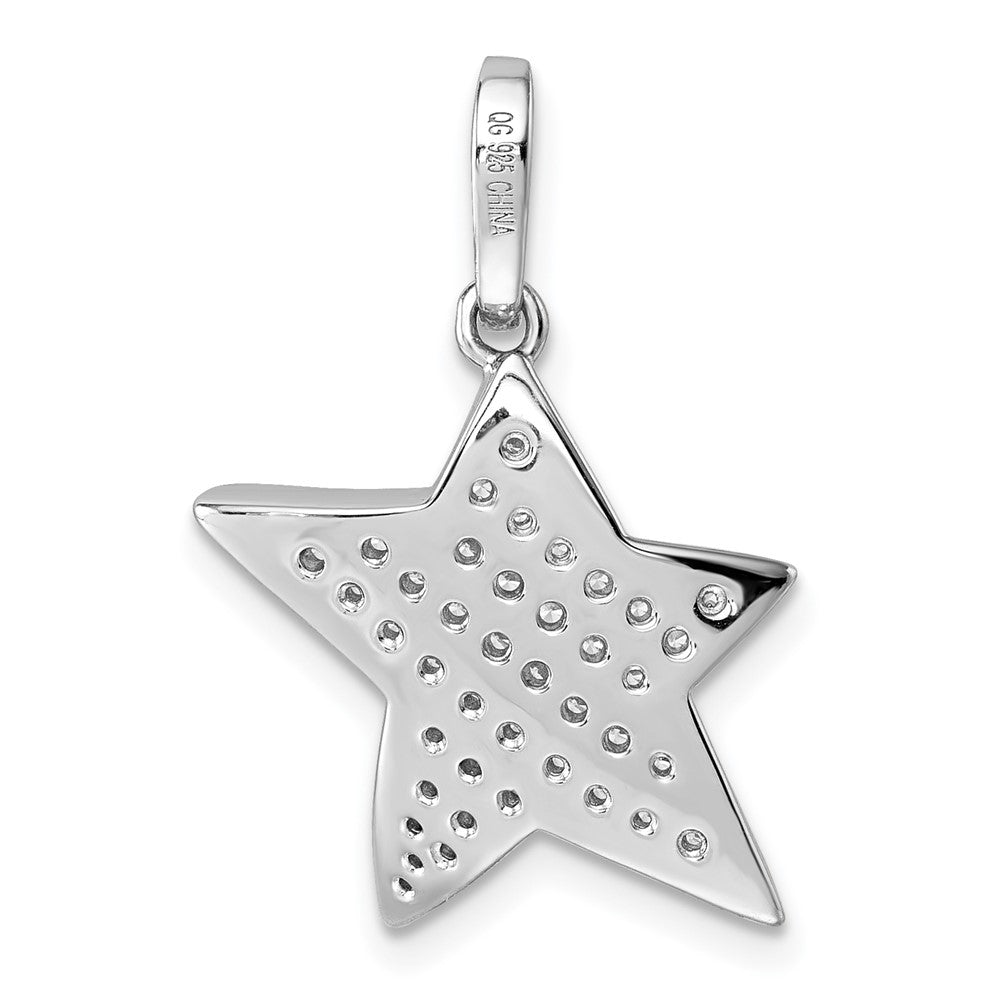 Sterling Silver Rhodium-plated CZ Concave Star Pendant