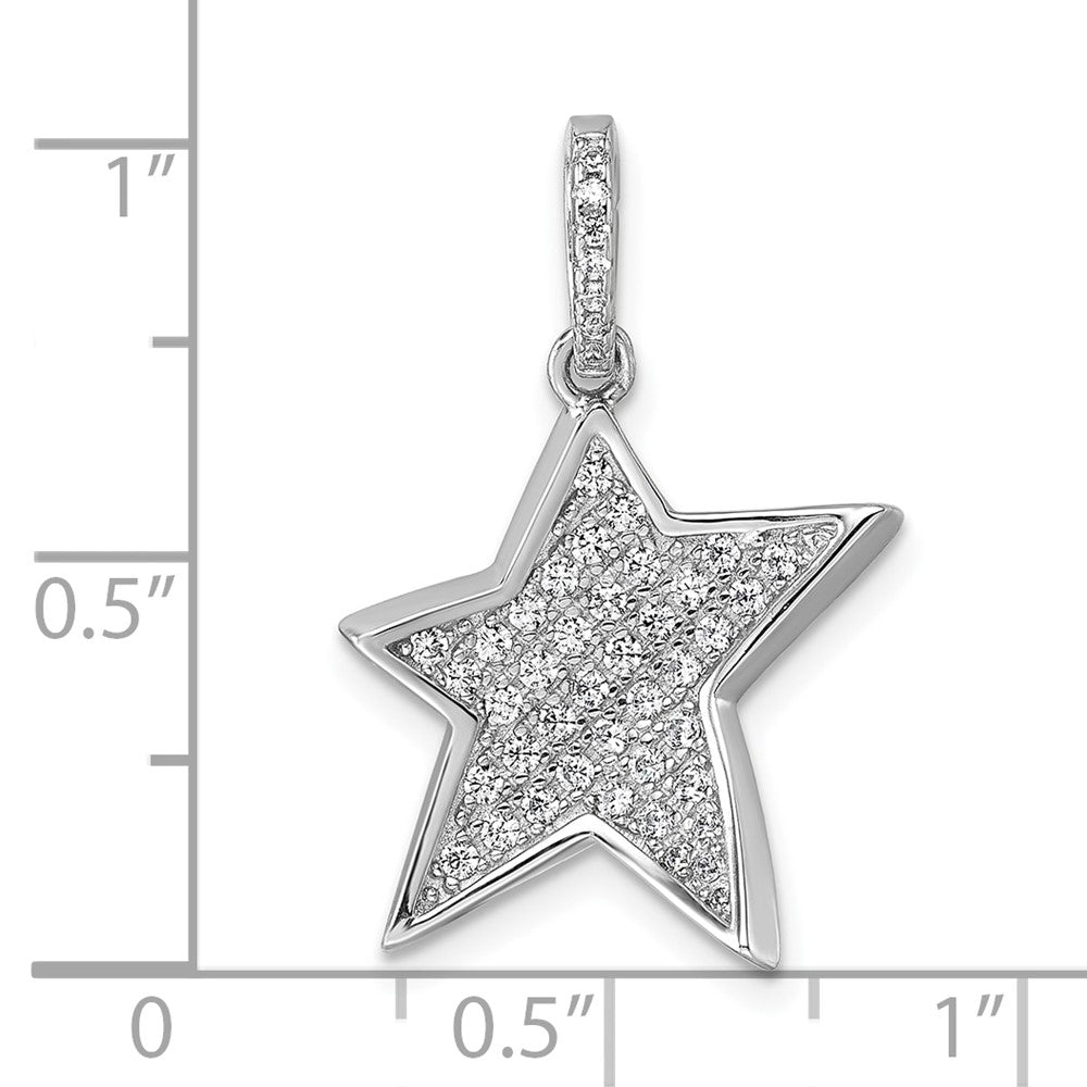 Sterling Silver Rhodium-plated CZ Concave Star Pendant