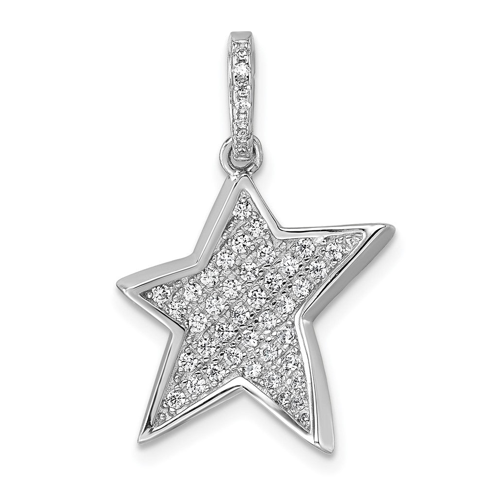 Sterling Silver Rhodium-plated CZ Concave Star Pendant