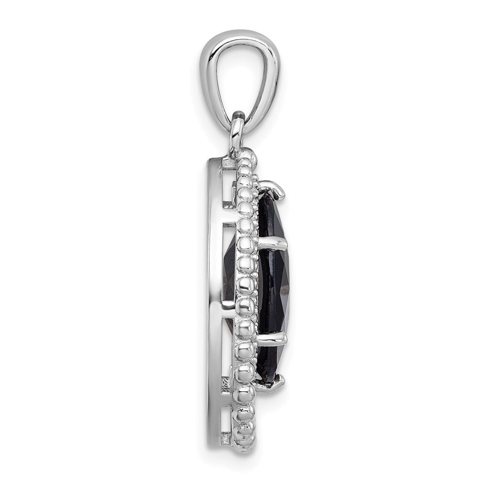 SS RH-plated Polished and Beaded Fancy Black Onyx Oval Pendant