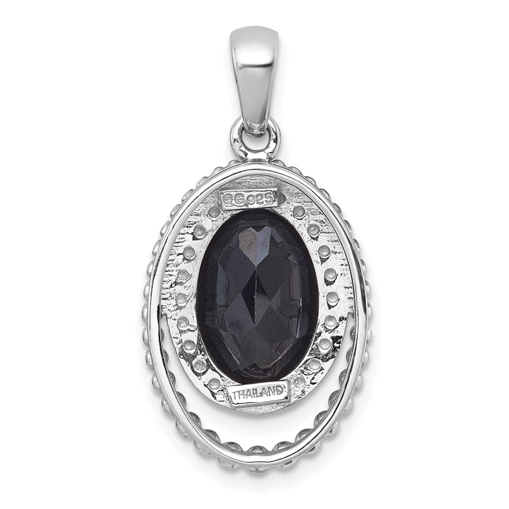 SS RH-plated Polished and Beaded Fancy Black Onyx Oval Pendant