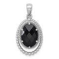 SS RH-plated Polished and Beaded Fancy Black Onyx Oval Pendant