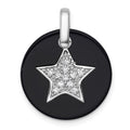 Sterling Silver RH-plated Polished Onyx and CZ Star Circle Pendant
