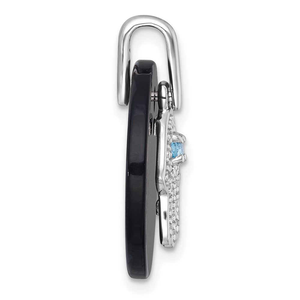 SS RH-plated Polished LSBT CZ and Onyx Hamsa Circle Pendant