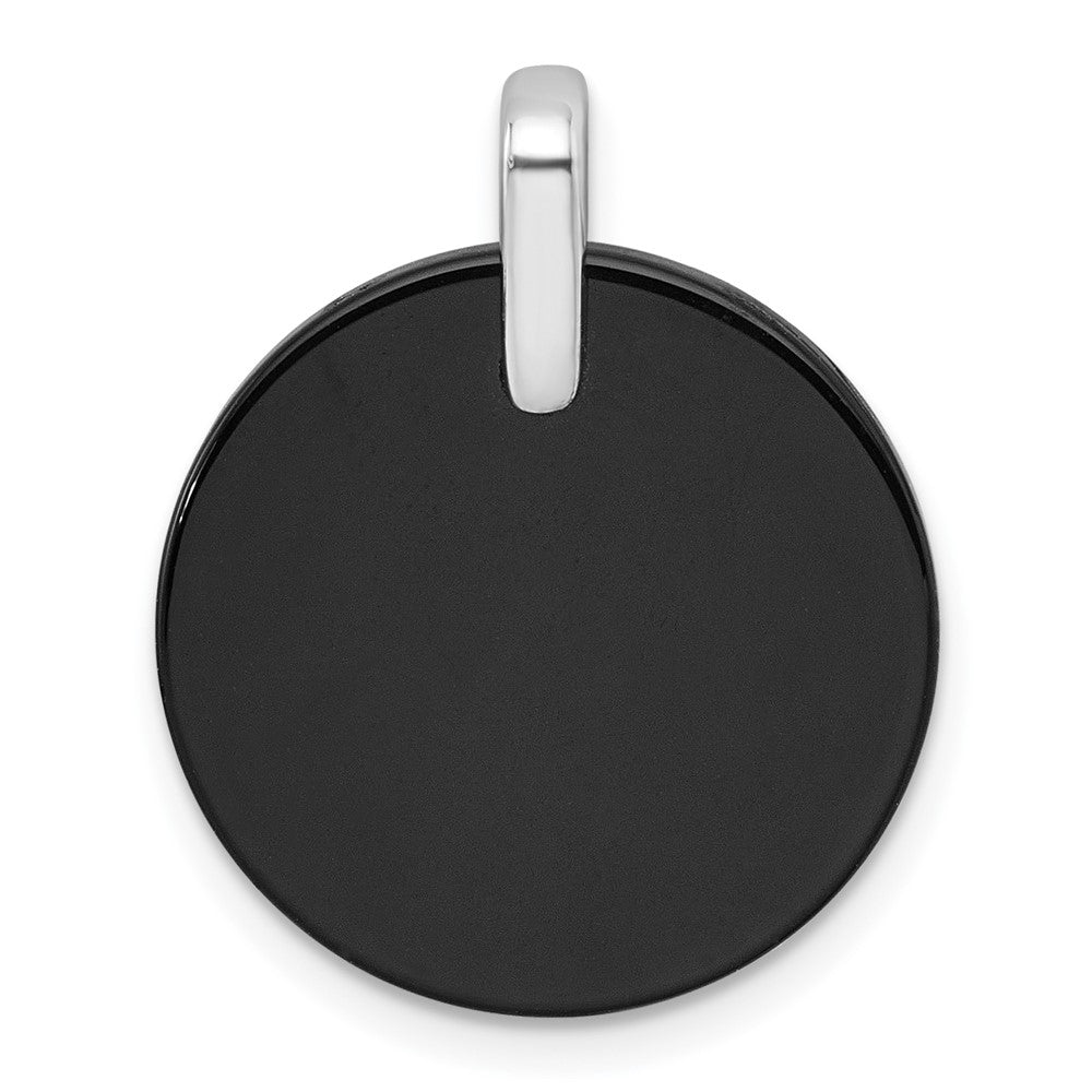 SS RH-plated Polished LSBT CZ and Onyx Hamsa Circle Pendant