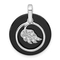 Sterling Silver RH-plated Polished Onyx and CZ Leaf Circle Pendant