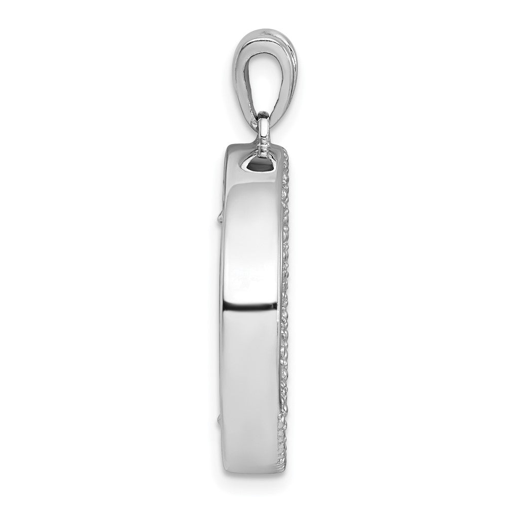 Sterling Silver RH-plated Polished Onyx and CZ Leaf Circle Pendant