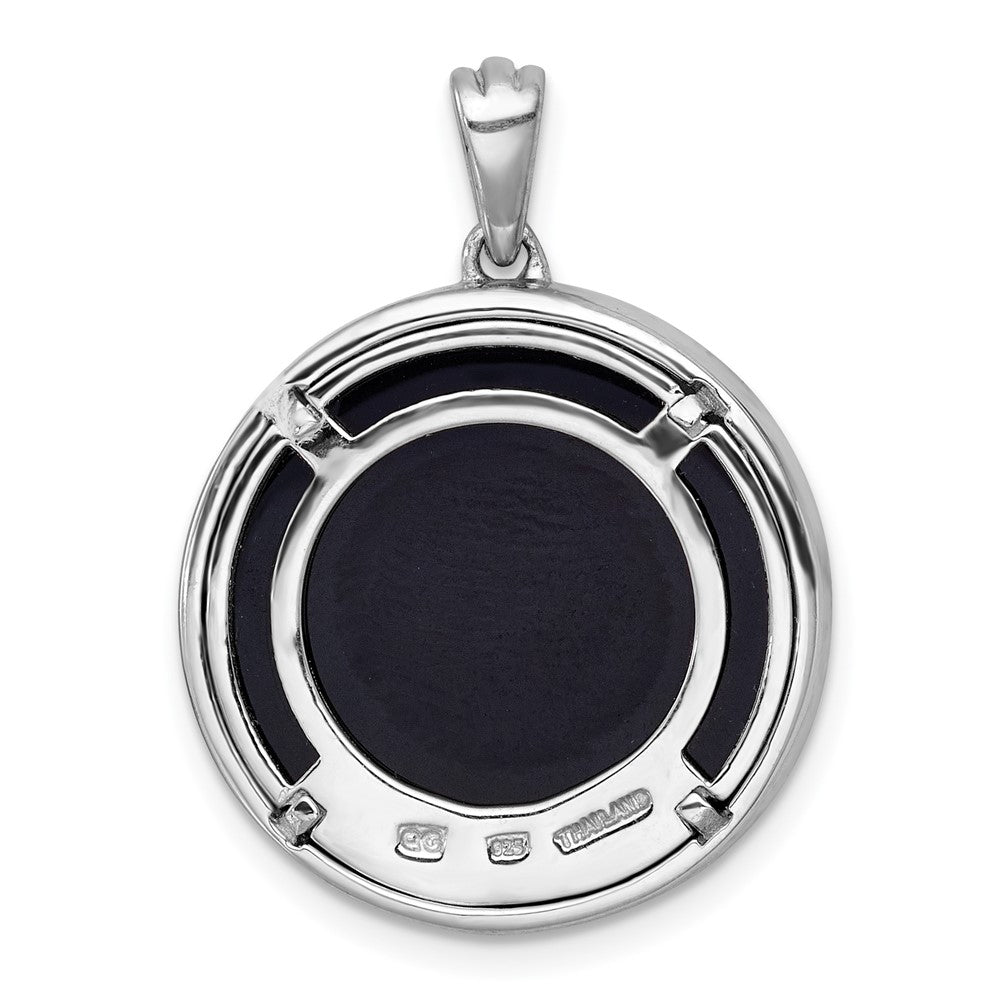 Sterling Silver RH-plated Polished Onyx and CZ Tree of Life Pendant