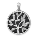 Sterling Silver RH-plated Polished Onyx and CZ Tree of Life Pendant