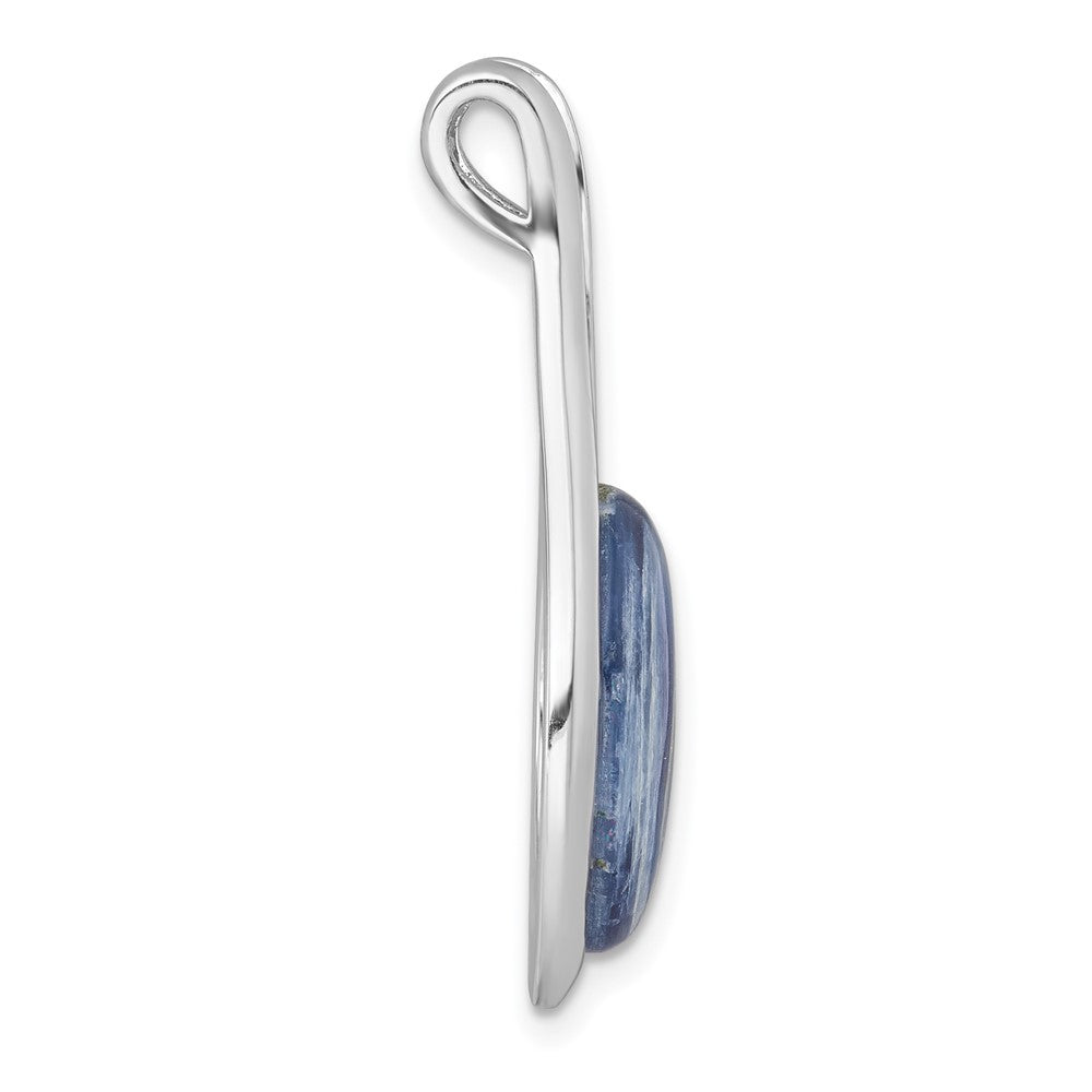 Sterling Silver RH-plat Polished Oval Kyanite Teardrop Chain Slide Pendant