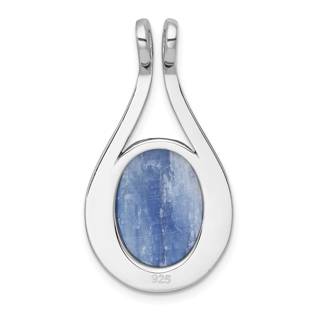 Sterling Silver RH-plat Polished Oval Kyanite Teardrop Chain Slide Pendant