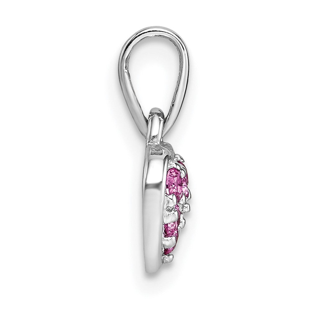 Sterling Silver Rhodium-plated Pink CZ Heart Pendant