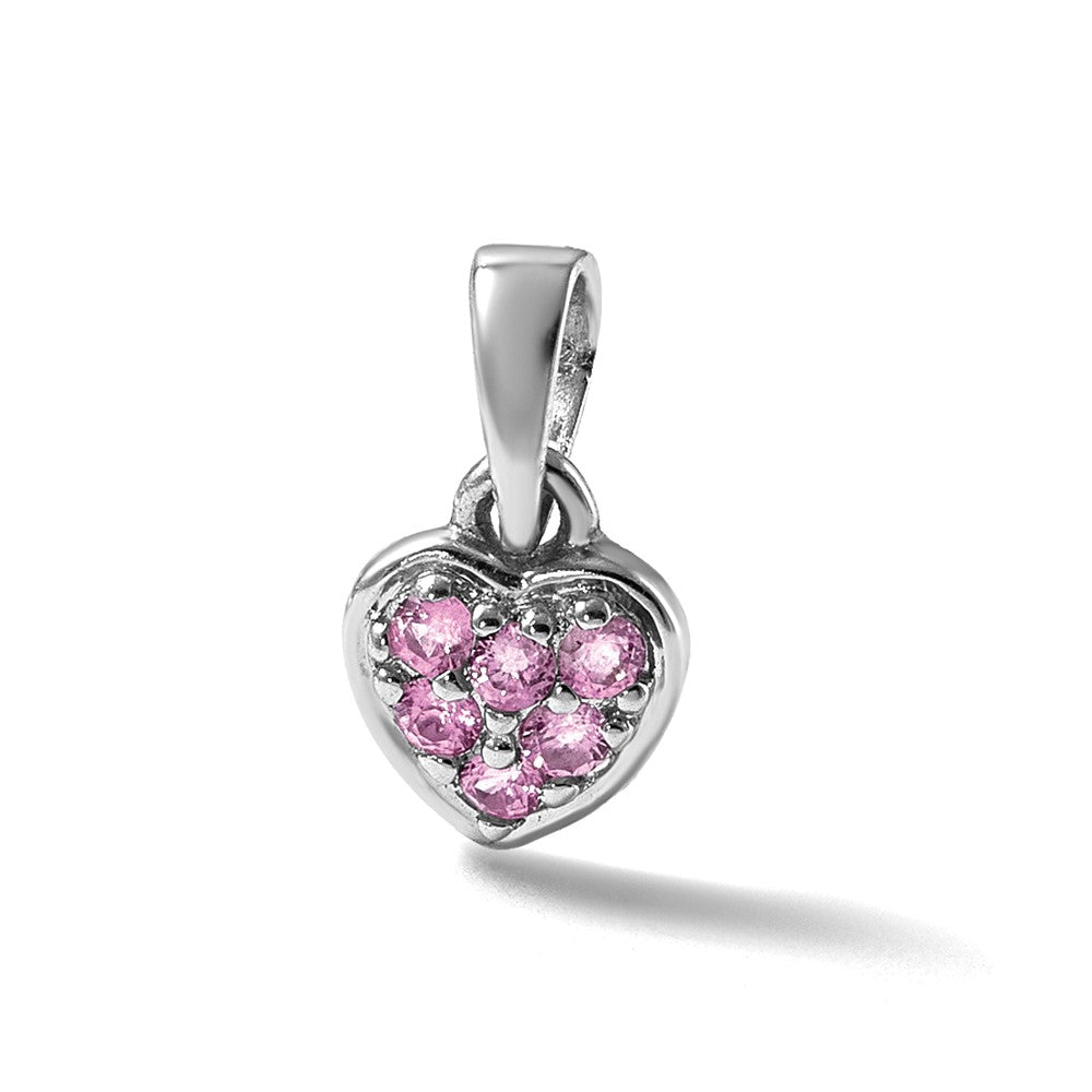 Sterling Silver Rhodium-plated Pink CZ Heart Pendant