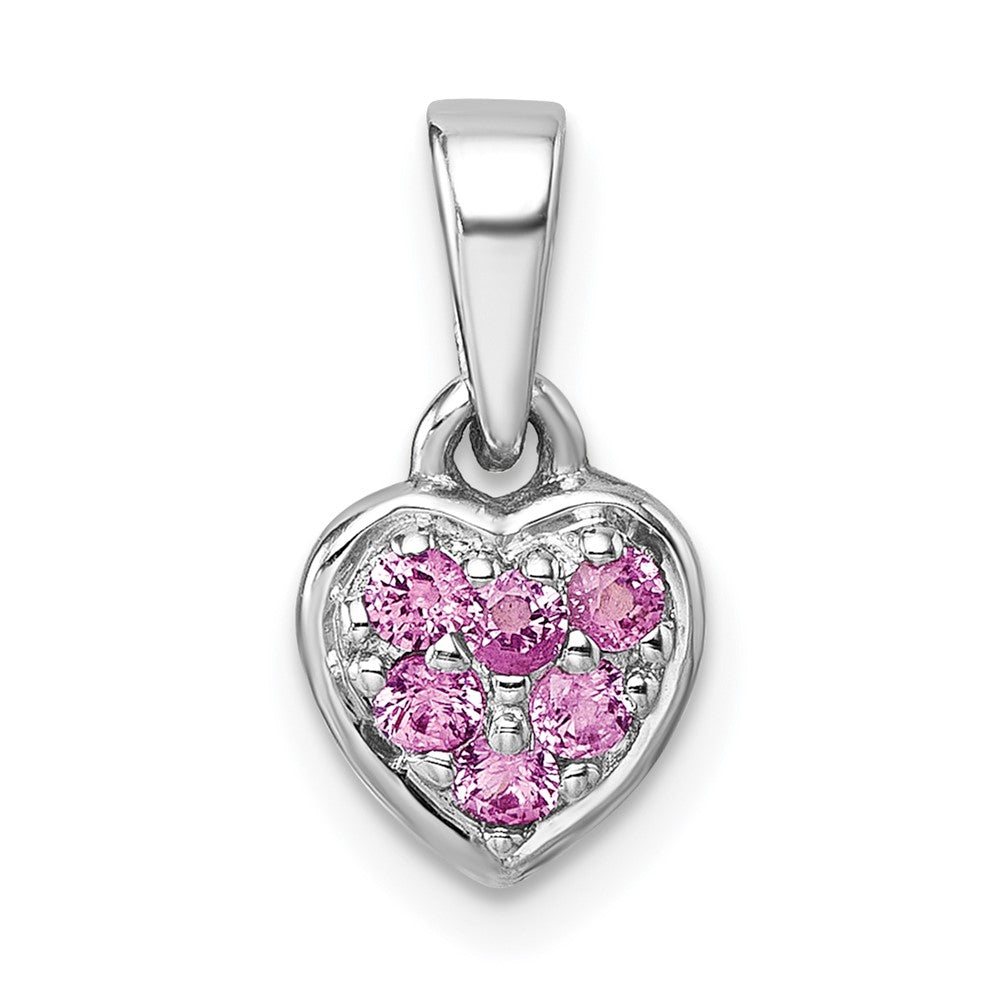 Sterling Silver Rhodium-plated Pink CZ Heart Pendant