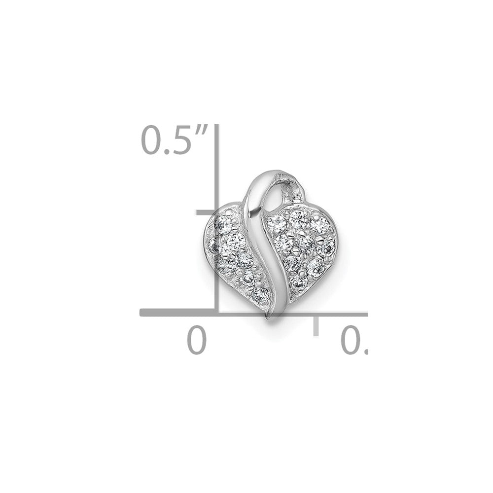 Sterling Silver Rhodium-plated Polished Petite Pave CZ Heart Pendant