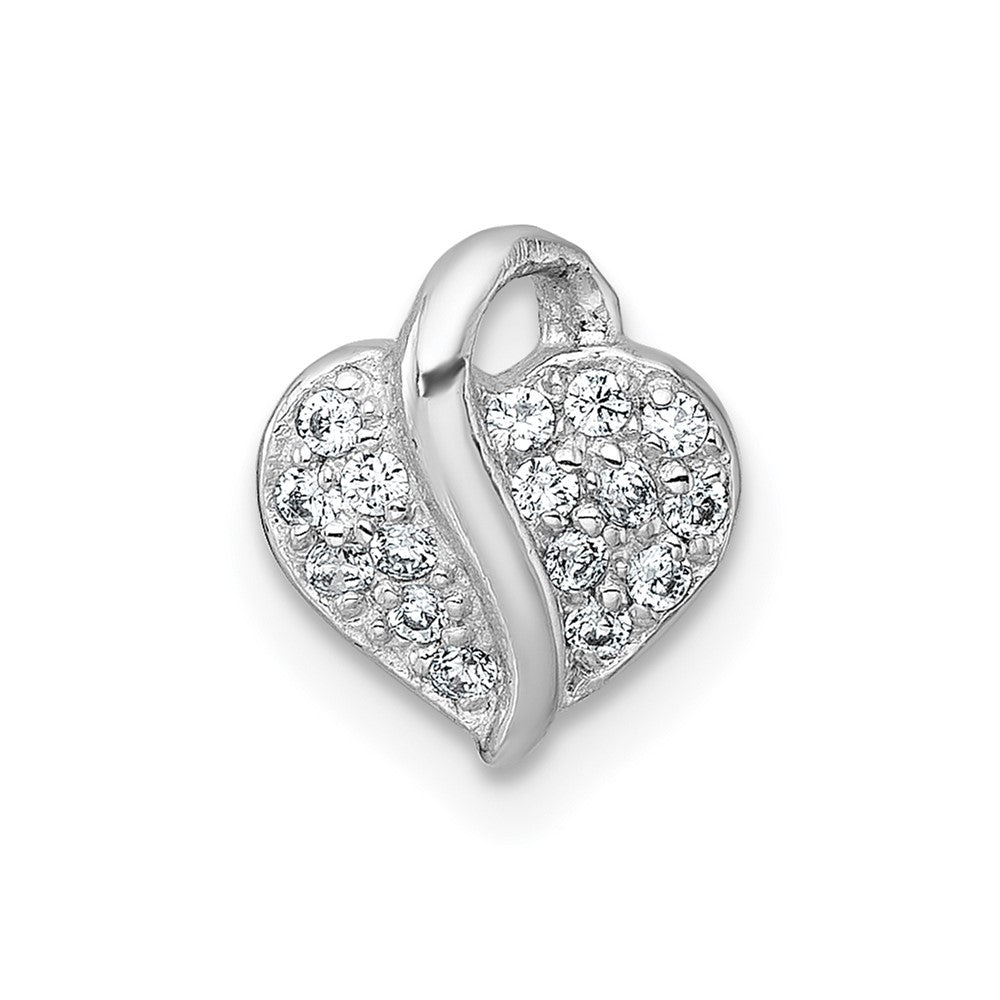 Sterling Silver Rhodium-plated Polished Petite Pave CZ Heart Pendant