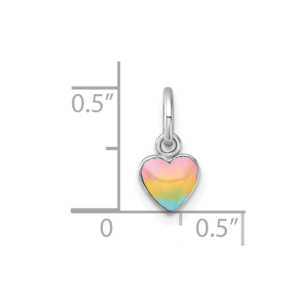 Sterling Silver Madi K RH-plated Enamel Rainbow Heart Petite Pendant