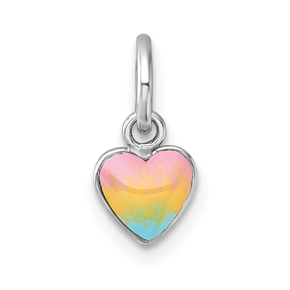 Sterling Silver Madi K RH-plated Enamel Rainbow Heart Petite Pendant