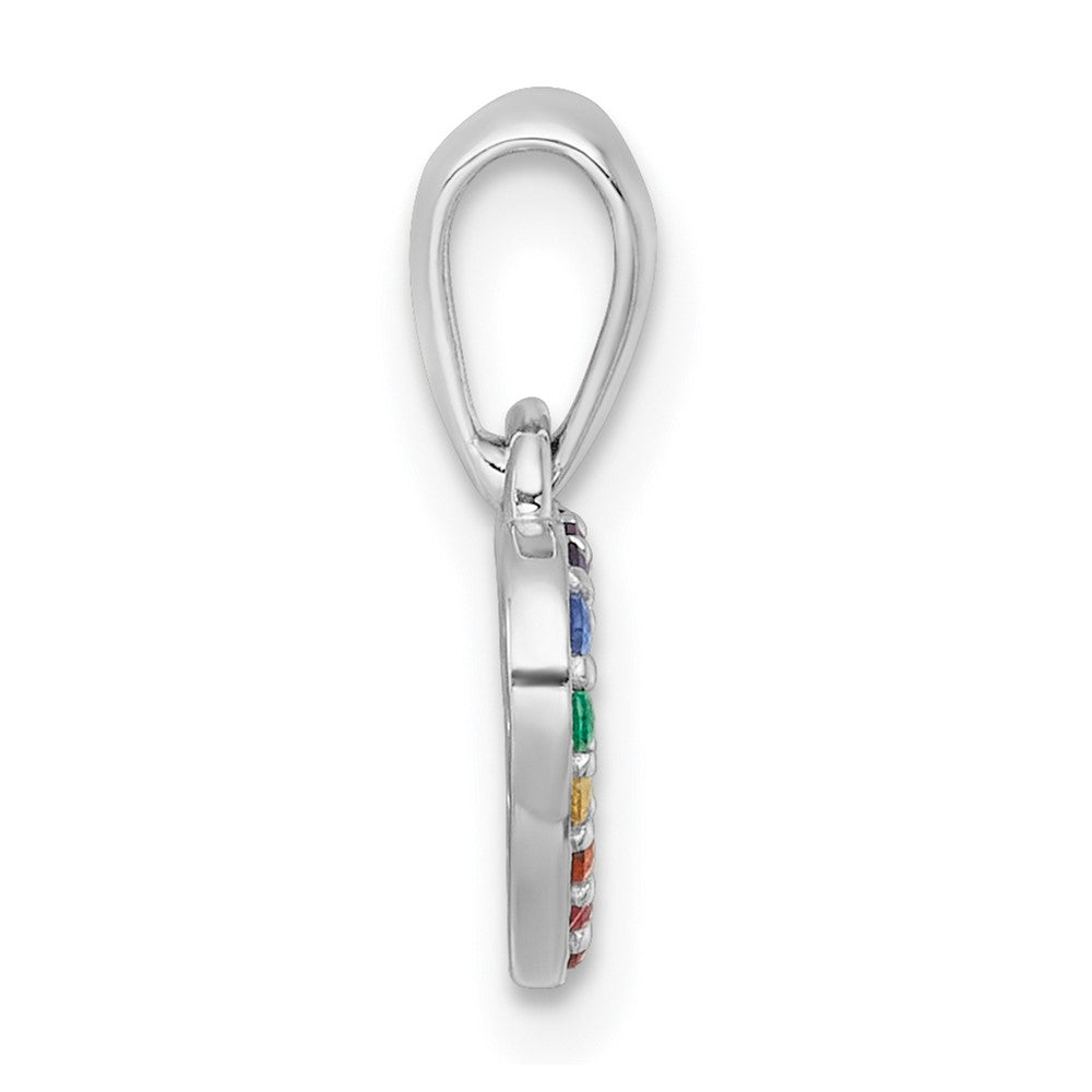 Sterling Silver RH-ptld Multi-color Nano Crystals Heart Petite Pendant