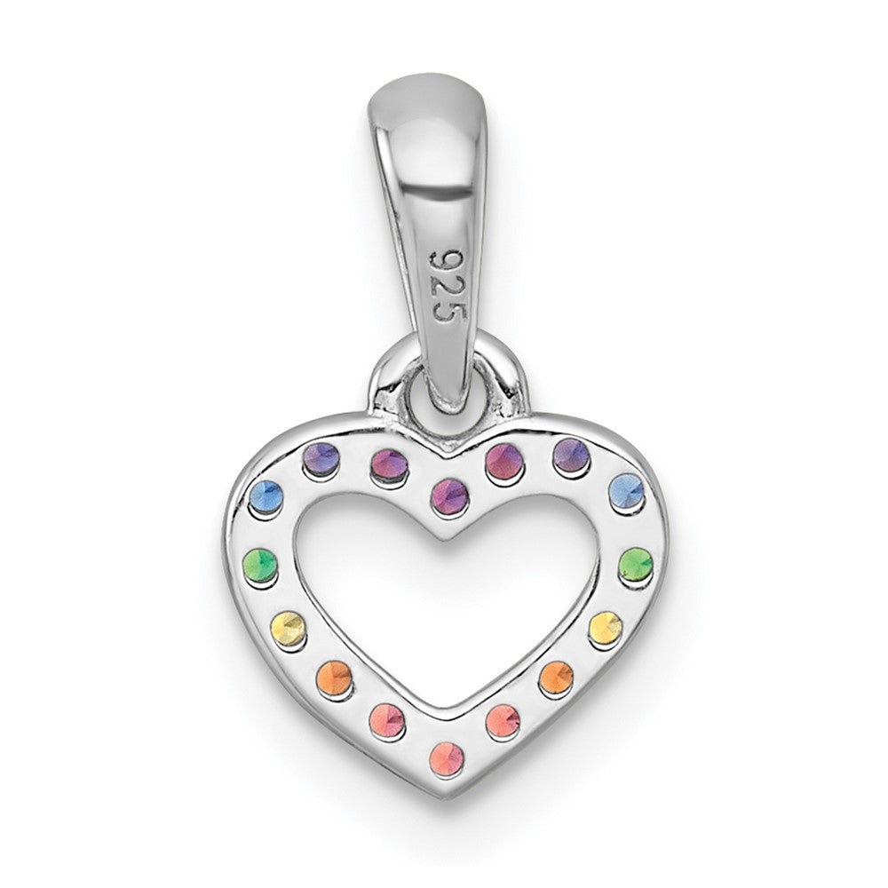 Sterling Silver RH-ptld Multi-color Nano Crystals Heart Petite Pendant