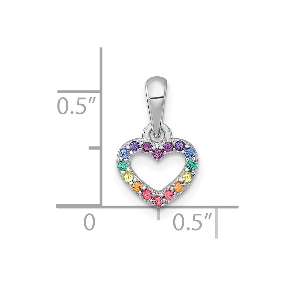 Sterling Silver RH-ptld Multi-color Nano Crystals Heart Petite Pendant