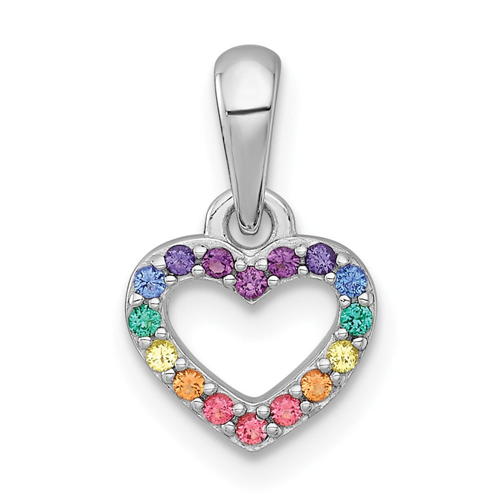 Sterling Silver RH-ptld Multi-color Nano Crystals Heart Petite Pendant