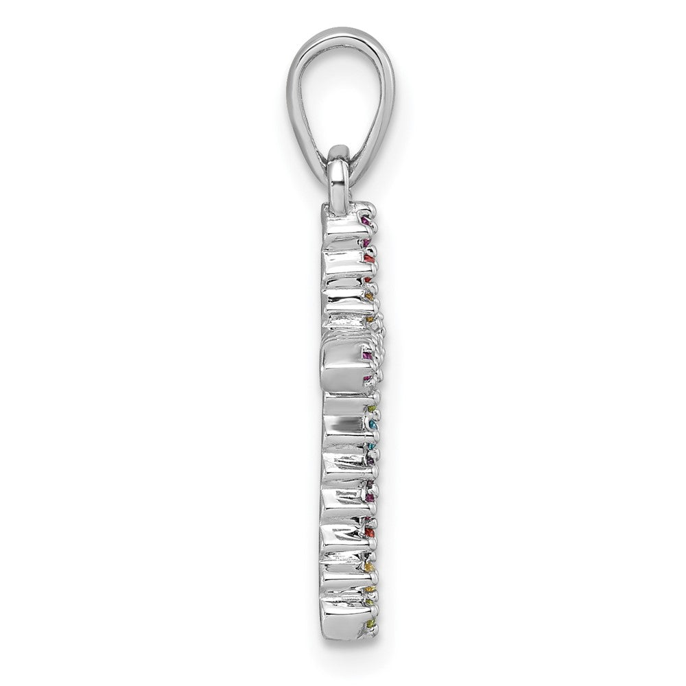 Sterling Silver Rh-plated Children's Multi Color CZ Cross Pendant