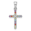 Sterling Silver Rh-plated Children's Multi Color CZ Cross Pendant