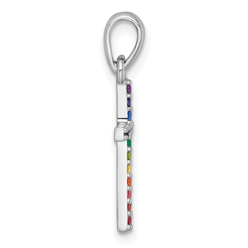 Sterling Silver RH-pltd Rainbow Nano Crystals Cross Pendant
