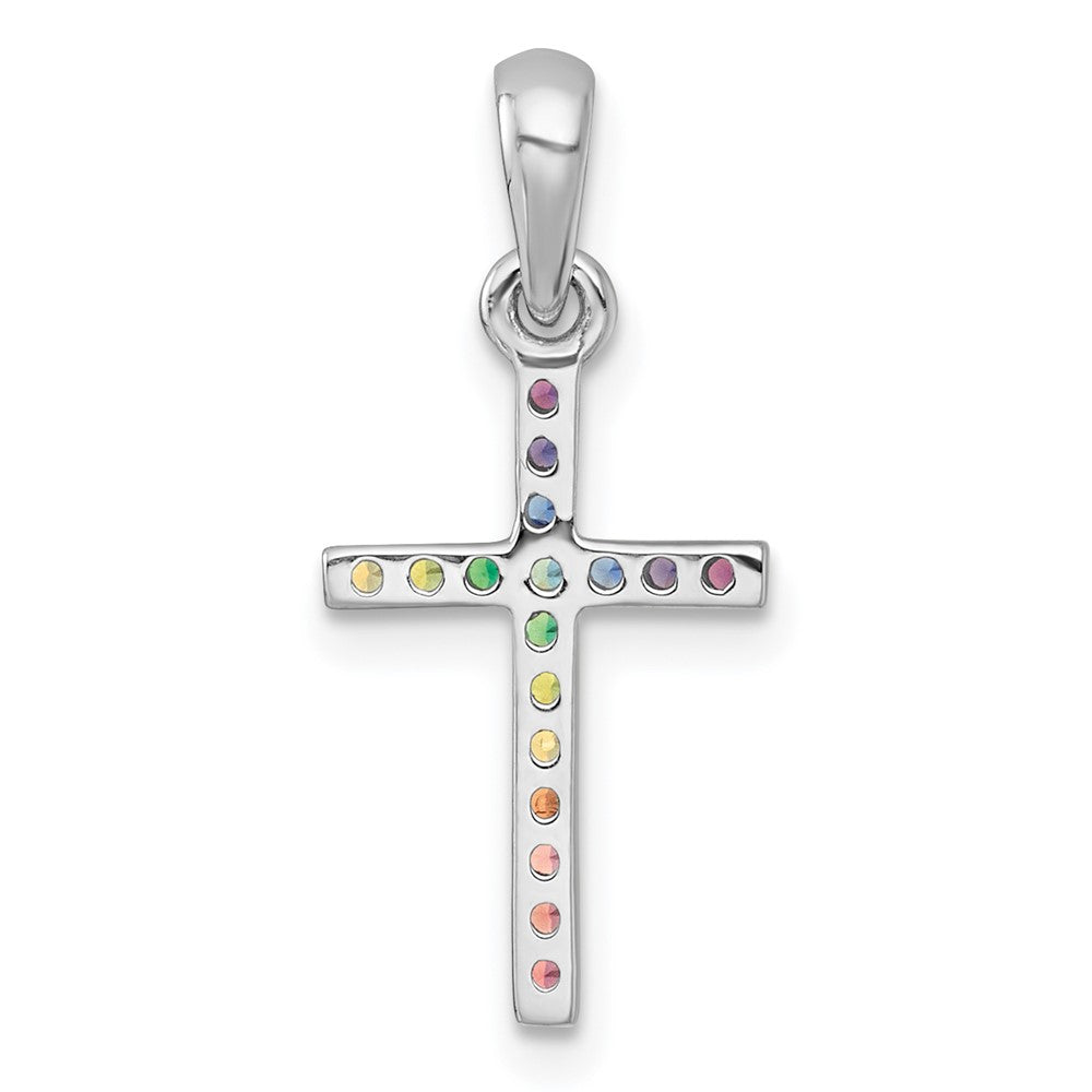 Sterling Silver RH-pltd Rainbow Nano Crystals Cross Pendant