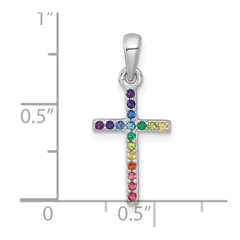 Sterling Silver RH-pltd Rainbow Nano Crystals Cross Pendant