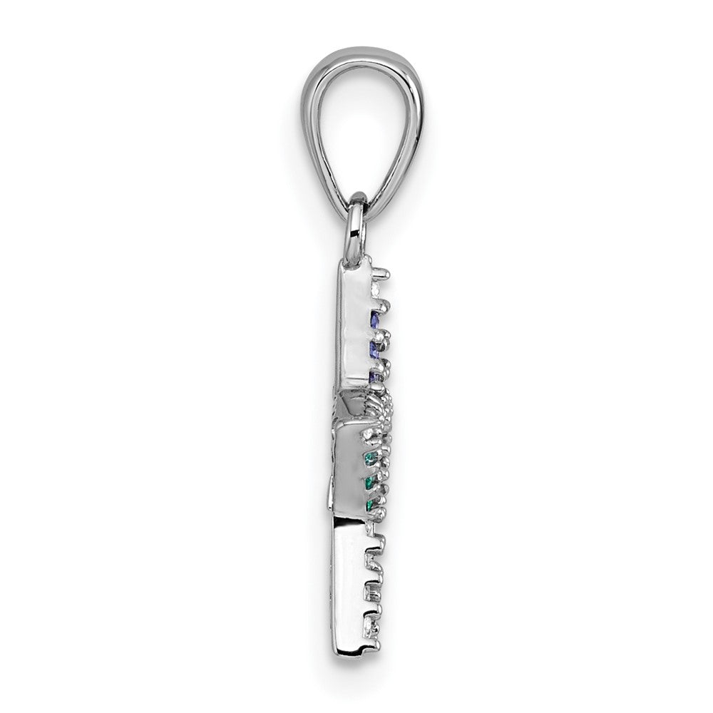 SS RH-pltd Rainbow Nano Crystals Star w/ Mini Star Dangle Pendant