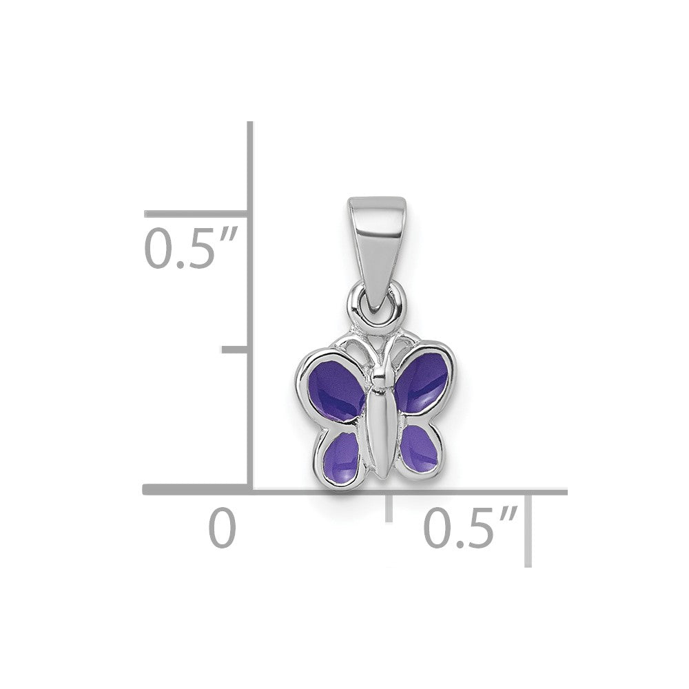 Sterling Silver RH-pltd Purple Enamel Butterfly Petite Pendant