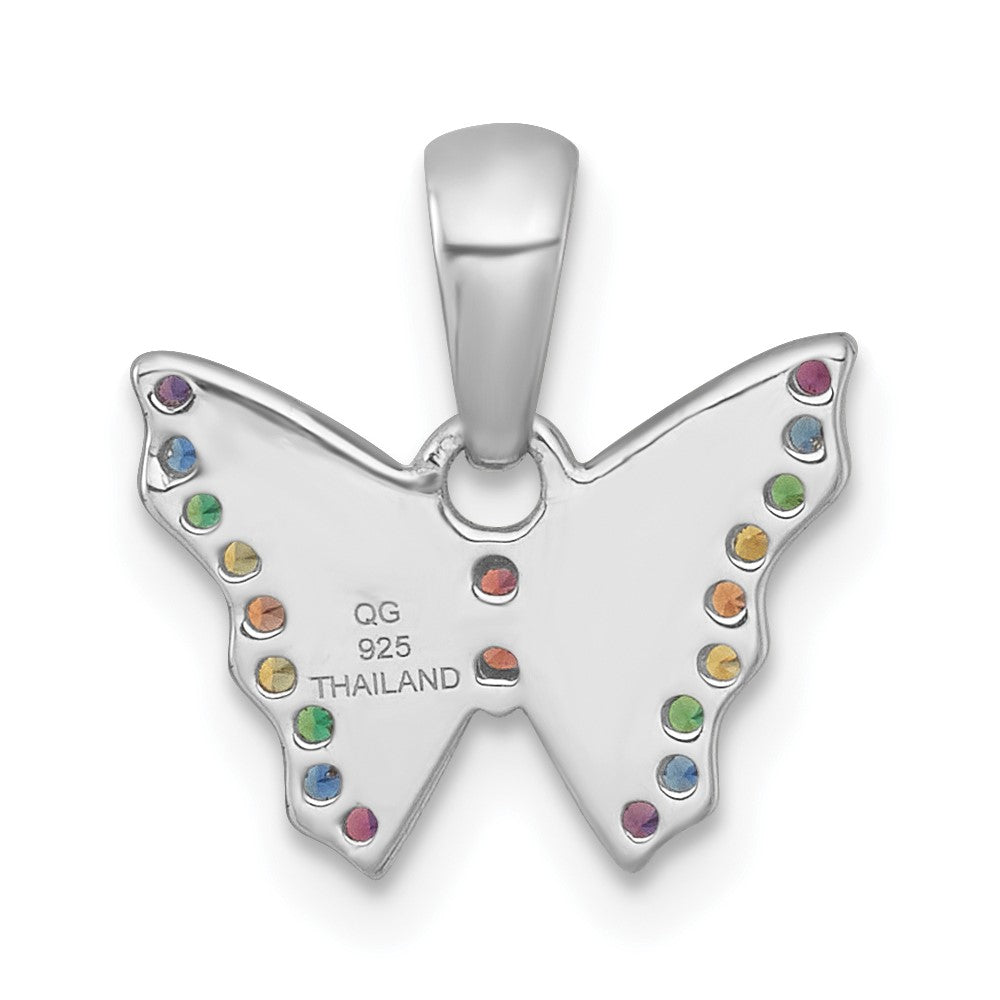 Sterling Silver RH-pltd Rainbow Nano Crystals Petite Butterfly Pendant