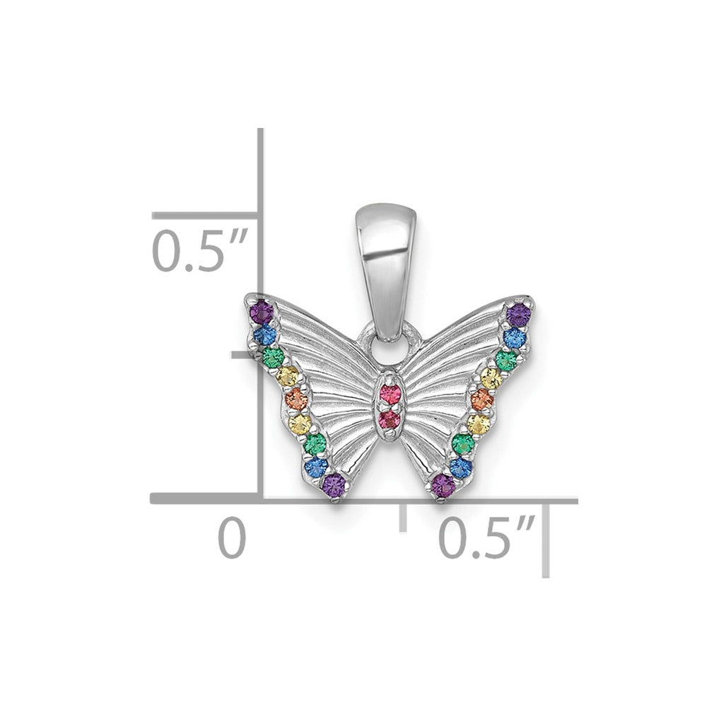 Sterling Silver RH-pltd Rainbow Nano Crystals Petite Butterfly Pendant
