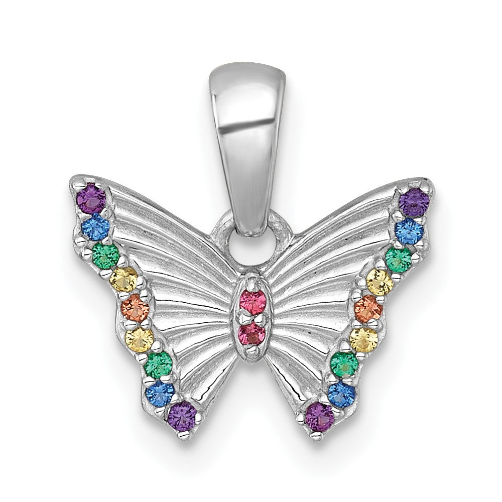 Sterling Silver RH-pltd Rainbow Nano Crystals Petite Butterfly Pendant