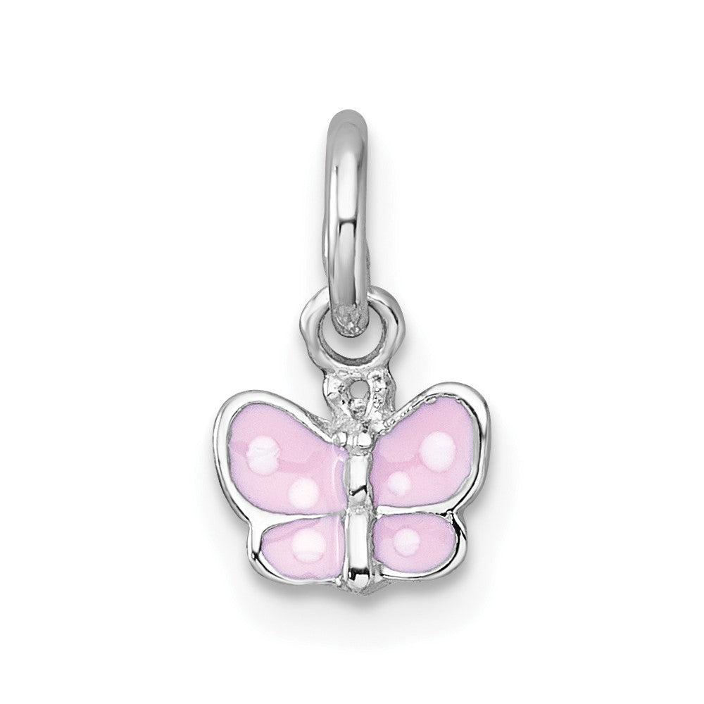 Sterling Silver Madi K RH-plated Enamel Pink Petite ButterflyPendant