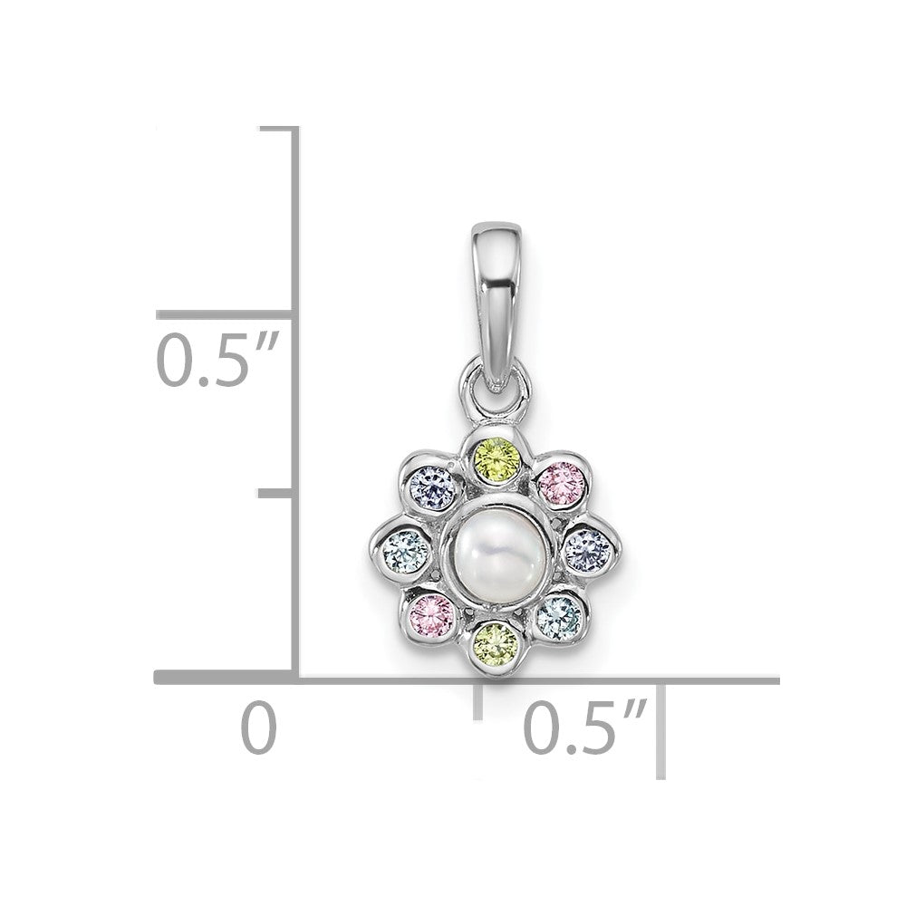 Sterling Silver Rh-plated Children's CZ And FWC Pearl Pendant