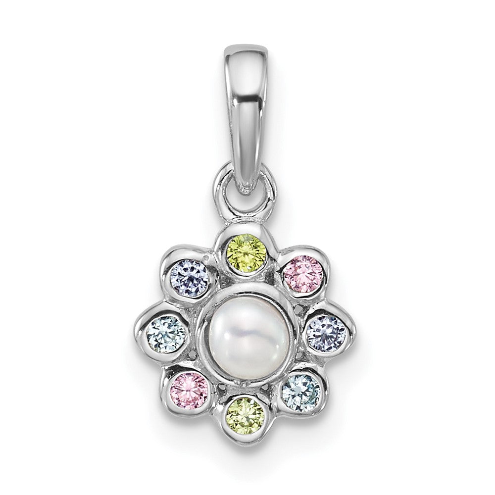 Sterling Silver Rh-plated Children's CZ And FWC Pearl Pendant
