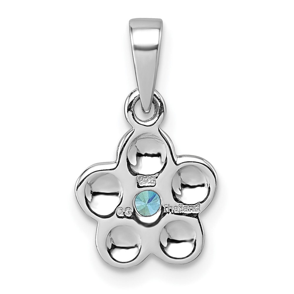 Sterling Silver Rh-plated Polished Blue CZ Flower Pendant
