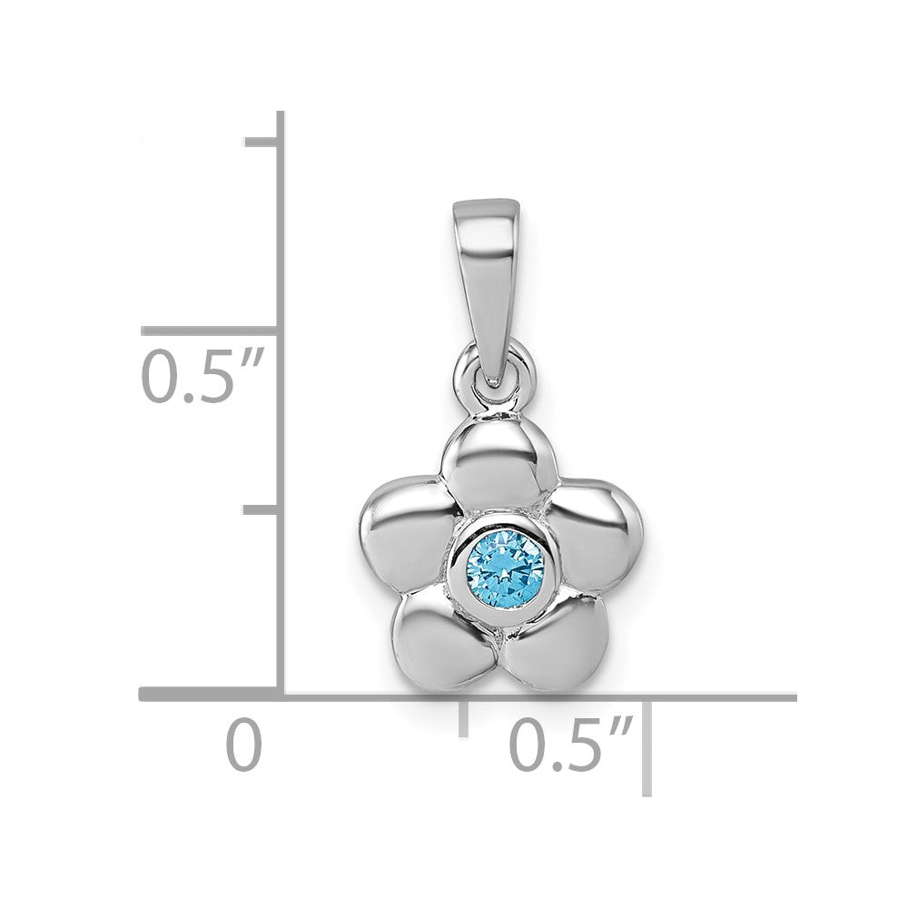 Sterling Silver Rh-plated Polished Blue CZ Flower Pendant