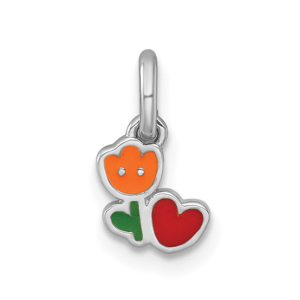 Sterling Silver Rhodium-plated Enamel Flower Heart Petite Pendant