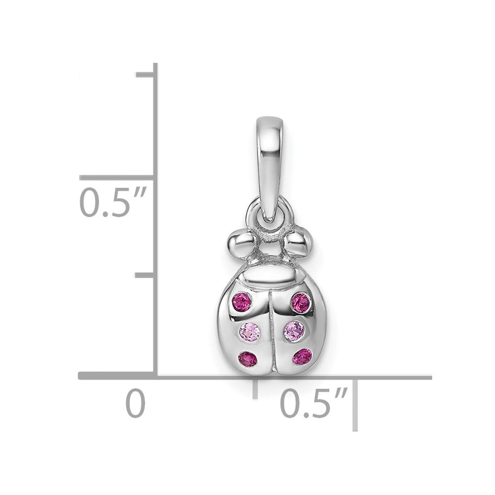 Sterling Silver Rh-plated Children's Pink Red CZ Lady Bug Pendant