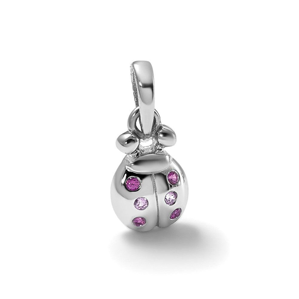 Sterling Silver Rh-plated Children's Pink Red CZ Lady Bug Pendant