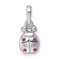 Sterling Silver Rh-plated Children's Pink Red CZ Lady Bug Pendant