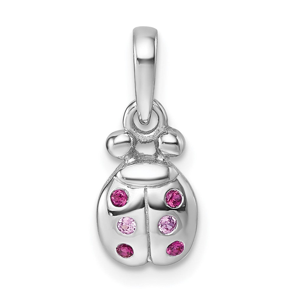 Sterling Silver Rh-plated Children's Pink Red CZ Lady Bug Pendant